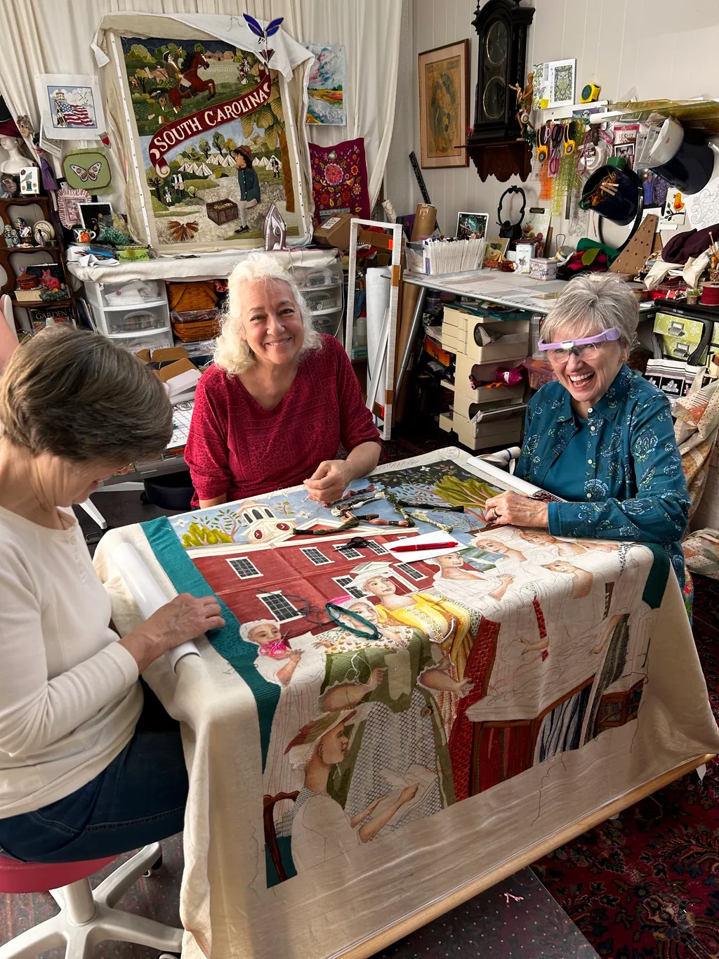 South Carolina stitchers work on the North Carolina panel