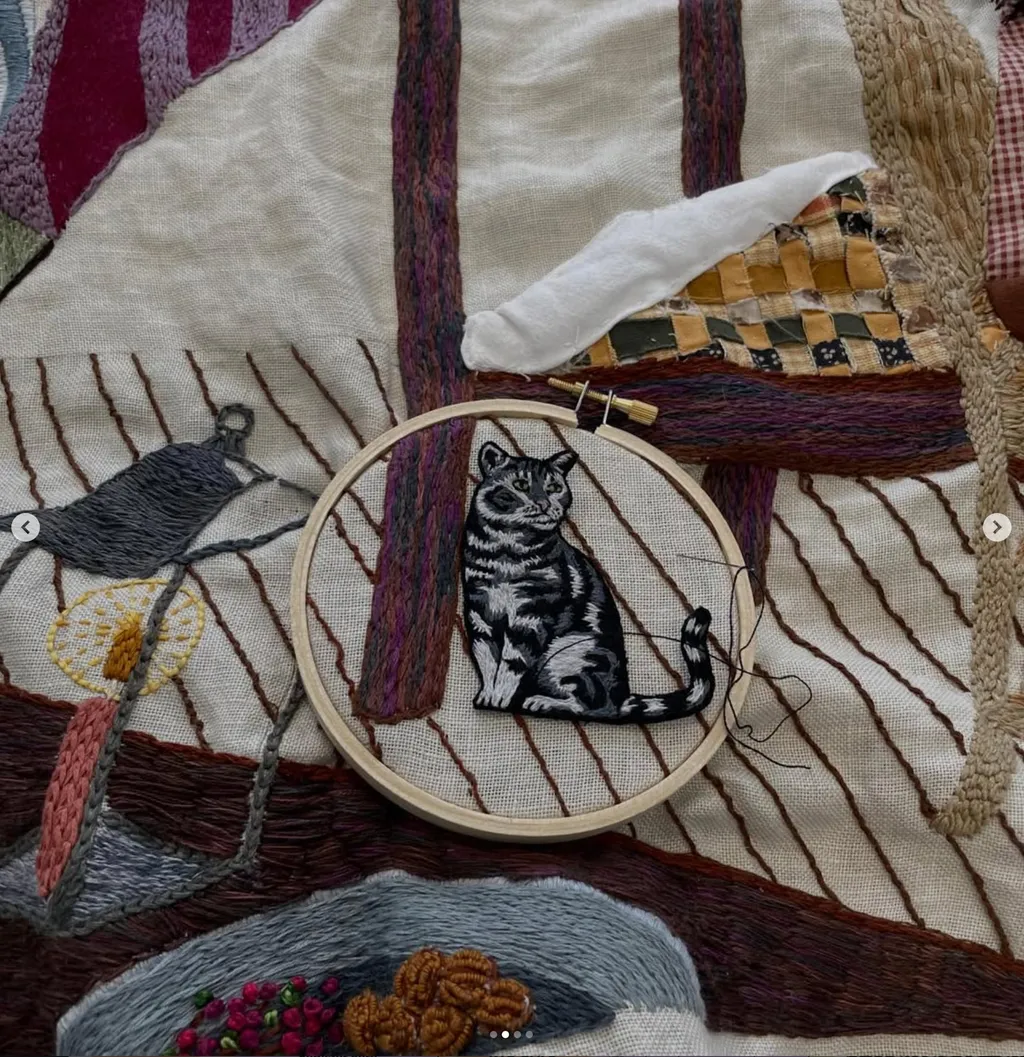 The cat stitched onto the New Jersey panel