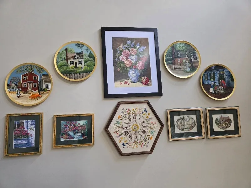 A wall display of Jill's work