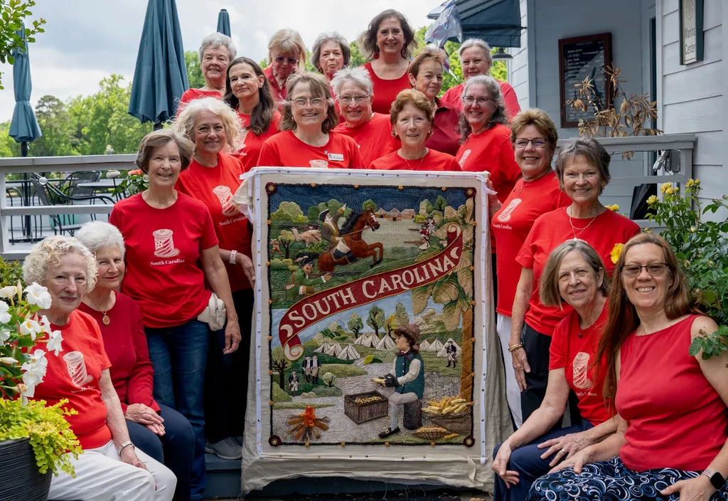 South Carolina volunteers in matching crimson t-shirts